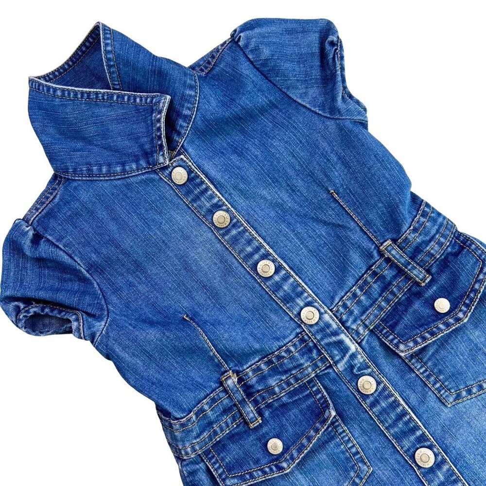 VTG Old Navy Toddler Girl Denim Button Dress 2T Sleeveless Pockets Y2K